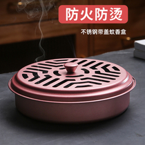 Stainless steel mosquito box tray creative artifact with lid sandalwood seat bracket household incense burner with gray fireproof hot