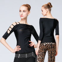 Thin national standard Latin dance clothing Jitba square dance top Female adult long-sleeved autumn and winter modern dance dress