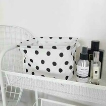 ins dot polka dot storage bag desktop finishing bathroom cotton and linen frame with handle interior waterproof lattice students