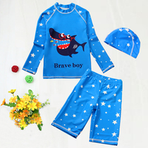 Childrens swimsuit boys middle and big children cute shark fattened size split long sleeve sunscreen shorts student swimwear