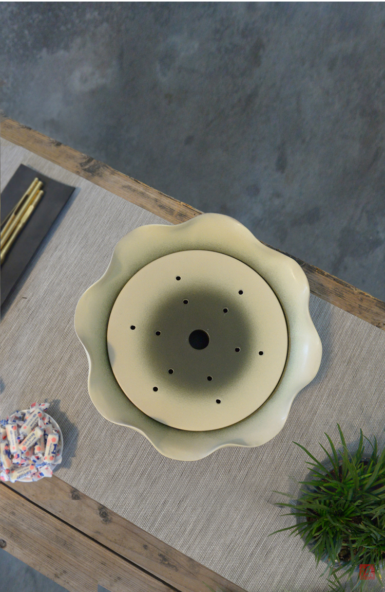 简约日式粗陶茶盘储水式圆形干泡茶盘水果茶具酒店干冰托盘批发