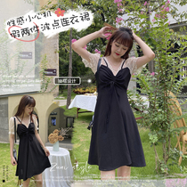  Zuai homemade (Hepburn Polka dot skirt)Woven fashion fabric Chiffon flocking jumpsuit small black skirt female