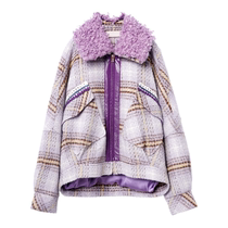 Zuai (Purple curly jacket ) temperament pattern collision with velvet fur lead worker short coat female