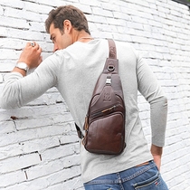 Hong Kong duty-free new genuine leather single shoulder inclined satchel for leisure mens cow leather large capacity chest bag youth backpack