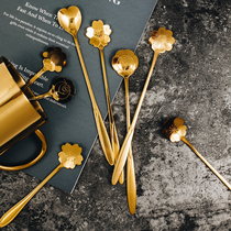 First see titanium stainless steel cherry blossom long handle mixing spoon Japanese rose love flower petals coffee spoon