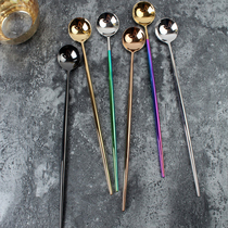 leno Japanese and Korean long handle spoon 304 stainless steel mixing spoon gilded color long ice more sharp tail creative spoon