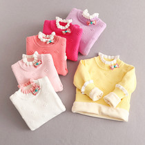 Girls sweater velvet thickened autumn and winter cotton warm sweater Childrens high collar base shirt baby top tide