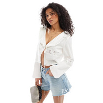 UK 07 24 2024 trend-oriented womens new style fashionable lapel hollow light-colored shirt