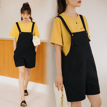 Japanese pregnant womans back belt pants summer thin fashion foreign air Two sets of outside wearing loose big code pregnant woman shorts female summer