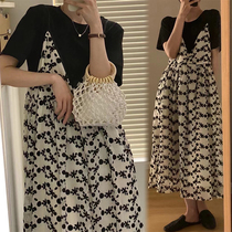 Japanese Pregnant Woman Summer Dress Dress Dress Dress Fashion Harness Long Dress Two Sets Loose Big Code Little Fresh Pregnancy Woman Dress