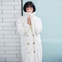 White coral velvet robe womens autumn and winter long bathrobe winter plus velvet padded sexy pajamas flannel home wear