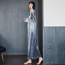Nightdress women Spring and Autumn long sleeve velvet pajamas women 2021 new large size gold velvet extended autumn home wear