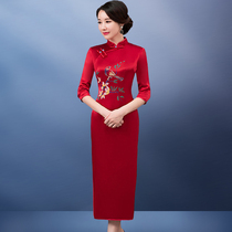 2021 new wedding mother dress toast festive mother-in-law wedding dress hand painting red cheongsam modified dress