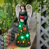 (49 yuan clearance special)Angel ornaments European creative girl luminous resin balcony decoration outdoor courtyard
