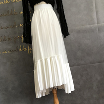 Irregular Mesh Yarn White Skirt Plexu Skirt Woman Spring Autumn slim black a character halfbody dress working elastic mid-skirt