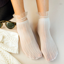 Spring Summer Transparent Silk Sox Women Short Days Department ultra-thin lace velvet anti-seduces Silo Piles Crystal Glass Socks