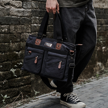 Trend portable business briefcase mens canvas bag large-capacity commuter computer bag shoulder messenger bag work backpack