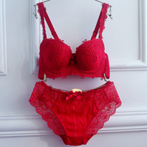 Red Ben Life Year Sexy Lace Deep V-shape Coalesch With Thin Bra Suit Big Breasts Big Size Women Bra Suit