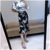 wx photo changed 220 English ~~ printed elegant fishtail skirt dress two-color stitching 2019