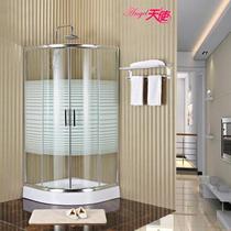 Angel bathroom fan-shaped moving door type tempered glass bright silver frame horizontal stripe arched simple shower room with shower room