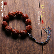 Machine brush Mentougou Beijing Octagonal text play walnut hand string men and women peach core bracelet thick tendons toad head small Qiuzi hand-held