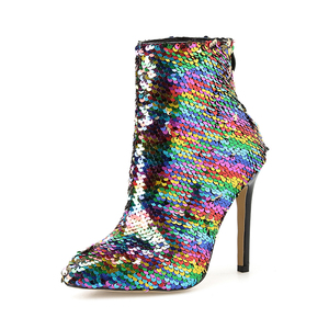 European and American high heel pointed Sequin boots