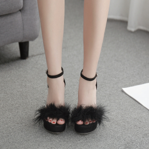 Thick heel high heel waterproof platform decorative sandals with wool