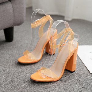 large size shoes high heel thick heel orange sandals  