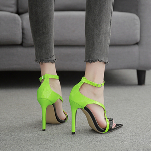 European and American high heel color matching fluorescent sandals