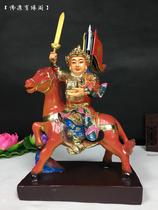 Buddhist 12-inch horseback riding General Statue Taoist Artisanal Color Painting of Maxie Statue Resin Handicraft Pendulum with Red Horse