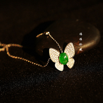Tefoya true love natural Jade A goods Old Pit Ice full green egg face butterfly necklace XQ23228099(20)