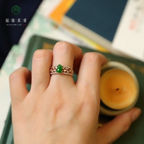 Fuya true love natural jade old pit glass species Emperor green jade gourd ring XQ34512807(20)