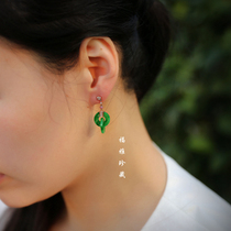 Fuya true love natural Jade A goods 18K rose gold green green hot green spicy green double green ring safe buckle earrings 20