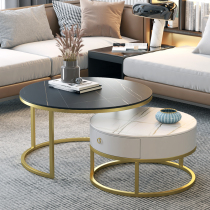 Rock plate simple modern small apartment marble Nordic household round telescopic coffee table table TV cabinet combination black and white