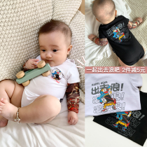 Douyin social people baby clothes boy baby flower arm tattoo long sleeve T-shirt top base shirt summer wear thin