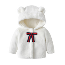 Autumn and winter girls White small fragrant wind thick warm coat 0-3 year old baby ultra-thin velvet top