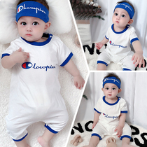 Super-foreign baby clothes in summer thin conjoined ha clothes Net red baby short sleeve climbing clothes childrens clothing out