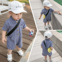 Net red baby clothes thin childrens clothing male baby Summer conjoined ha clothes Super foreign gas newborn children tide card climbing suit