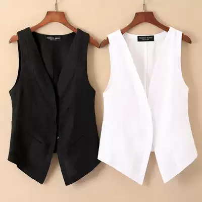 2021 spring and summer new casual linen blouse jacket sleeveless jacket women's cotton and linen literary and artistic breathable slim and thin horse clip