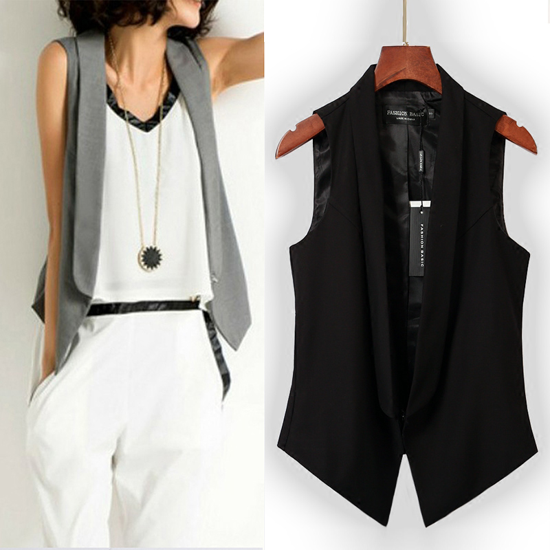 2020 spring new Korean version of the wild suit lapel vest women's coat slim thin top waistband tide