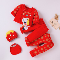 Newborn infant cotton-padded clothes set baby thickened autumn and winter red cotton-padded jacket five-piece full moon 100-day clothes
