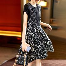 Sandro Svpr black Broken Flowers One-piece Dress Woman 2022 Summer new retro Herbene windy with long dresses