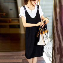 Sandro Svpr Black Fake Two-piece Dress Woman 2022 Summer New Pharostyle Retro Slim Harness Skirt