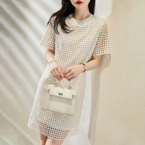 Sandro Svpr White Hollowed-out Dress Woman 2022 Summer New French Style Temperament Small Straight Silo Dress