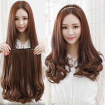 Korean wig female five clip pear flower roll hair extension piece wig piece Sweet thickened long curly hair wig replacement block