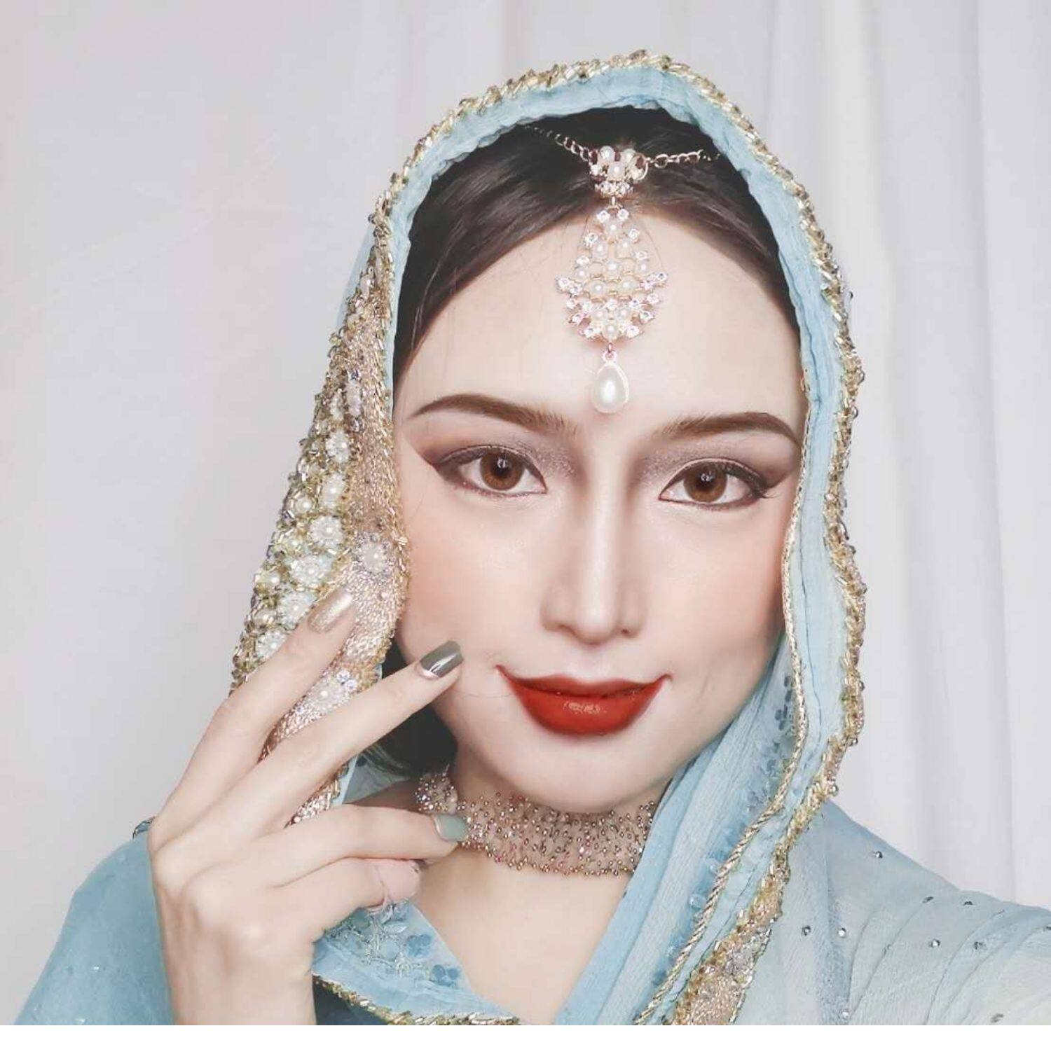 印度民族风纱丽配饰眉心坠头饰额头链吊坠跳舞表演头纱发饰