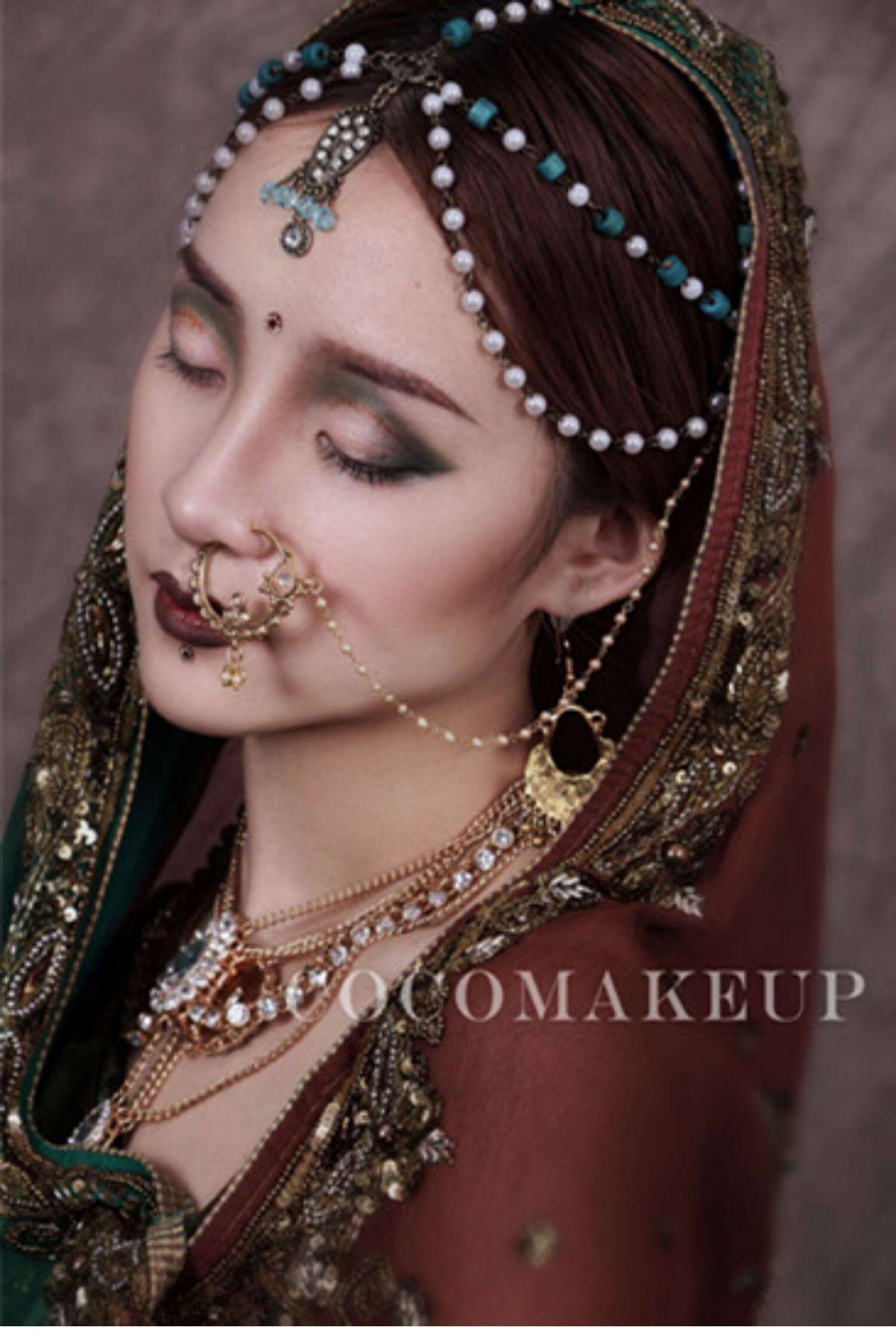 印度民族风纱丽配饰眉心坠头饰额头链吊坠跳舞表演头纱发饰