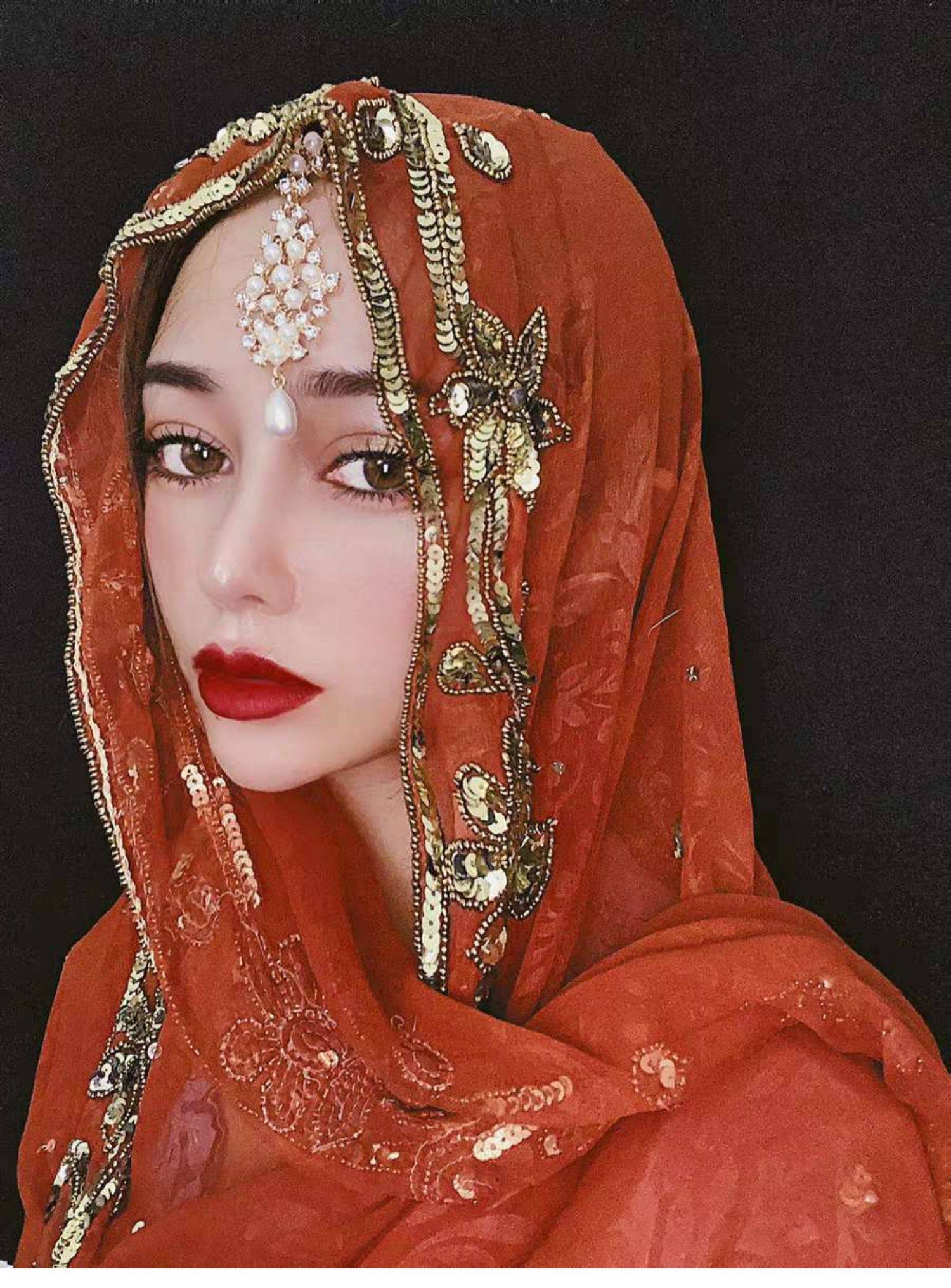 印度民族风纱丽配饰眉心坠头饰额头链吊坠跳舞表演头纱发饰