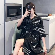 Ice silk night dress female 2021 new sexy letter shirt summer thin net red explosion girl short-sleeved pajamas