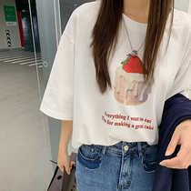 Ice cream cake printed t-shirt woman 2022 spring new design sensation small crowdwhite letters short sleeve blouses